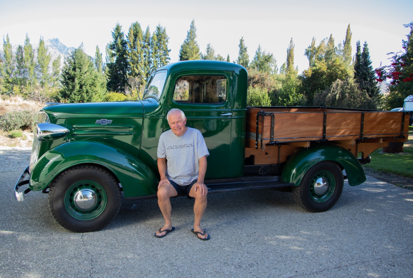 Bruce with Suzys grandfathers Wakatipu milk truck chevy that he has faithfully restored